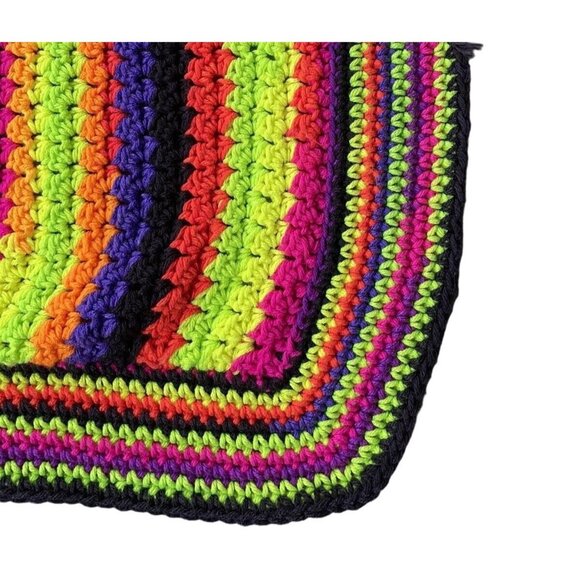 Afghan Crocheted Blanket Throw Halloween Stripe Orange Black Purple Handmade - Picture 3 of 7